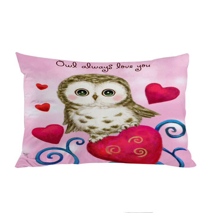 Cute Owl Always Love You Red Hearts Pillow Cases