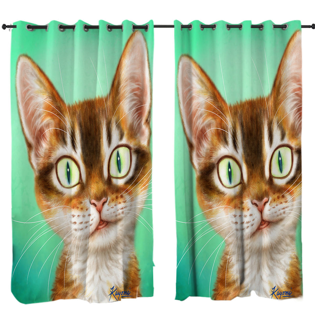 Cute Painted Cat Handsome Ginger Kitten Eyelet Curtains