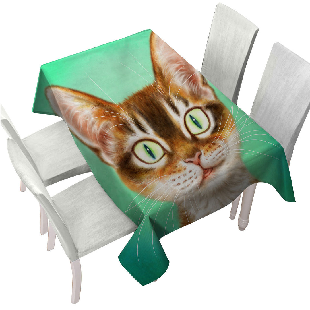 Cute Painted Cat Handsome Ginger Kitten Tablecloth
