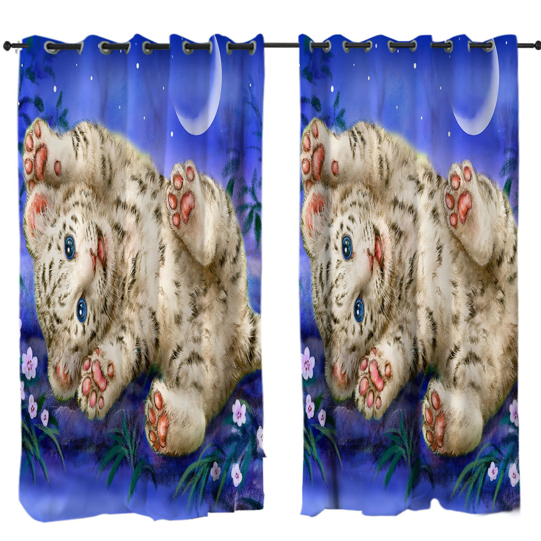 Cute Painting for Kids Baby White Tiger Curtain