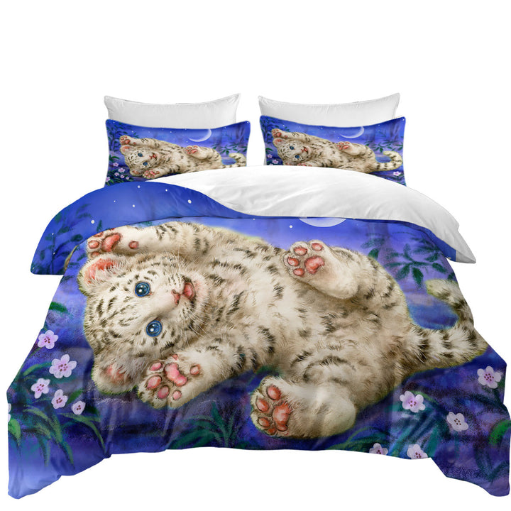 Cute Painting for Kids Baby White Tiger Duvet Cover