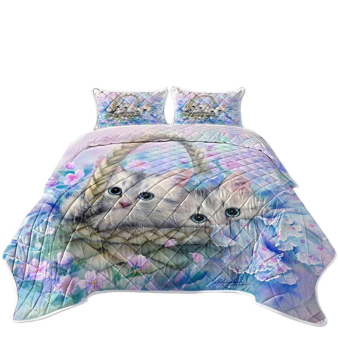 Cute Painting for Kids Two Kittens in Flower Basket Coverlet