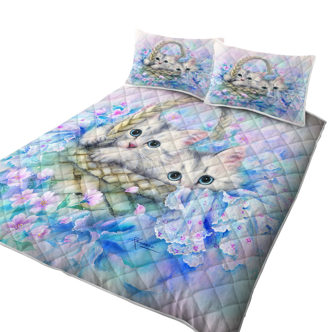 Cute Painting for Kids Two Kittens in Flower Basket Quilts