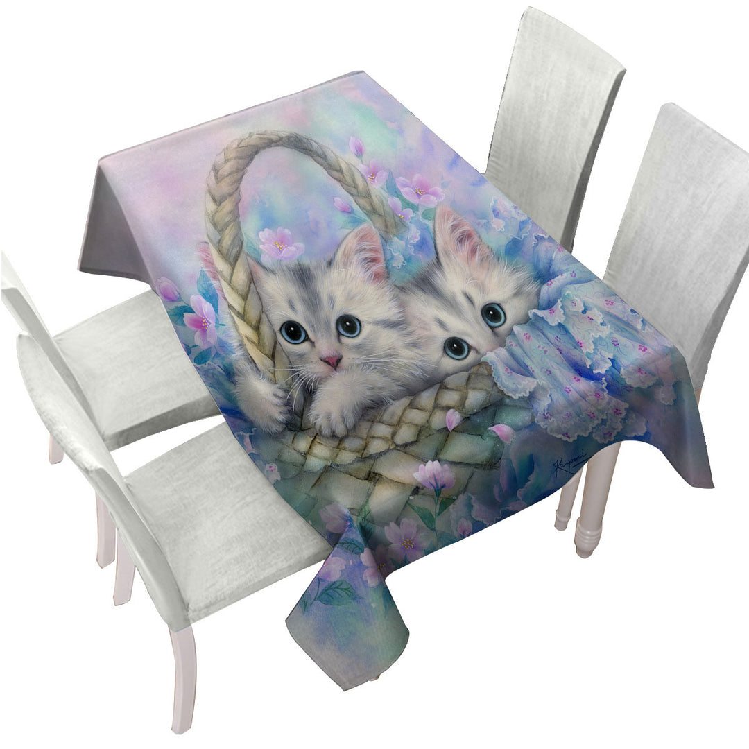 Cute Painting for Kids Two Kittens in Flower Basket Tablecloths