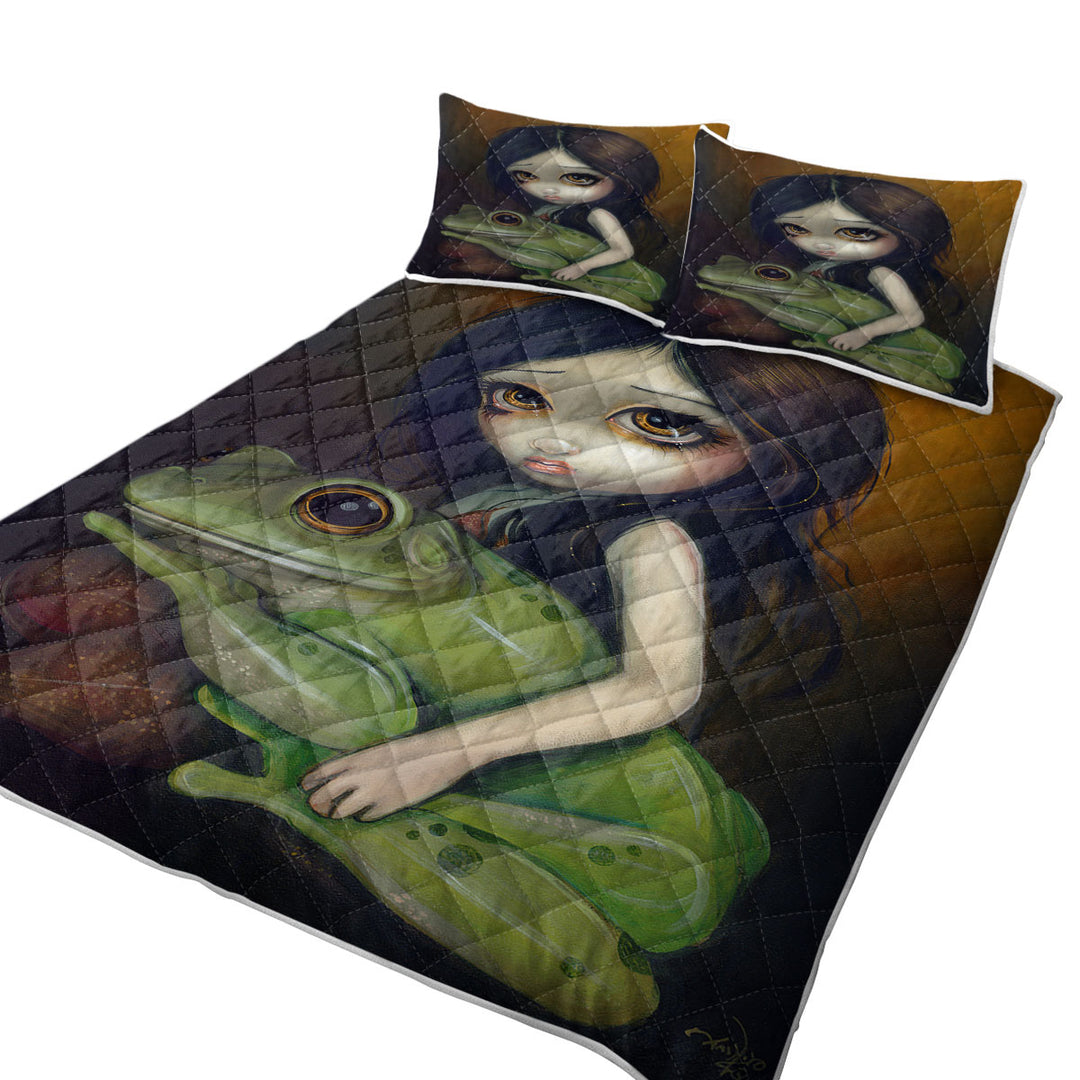 Cute Paintings Little Frog Girl Quilts