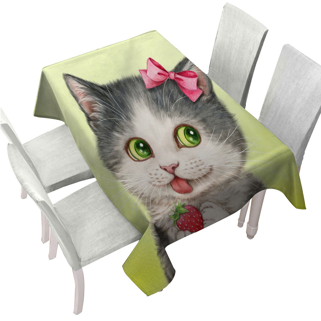 Cute Paintings Strawberry Love Girly Kitten Custom table Covers