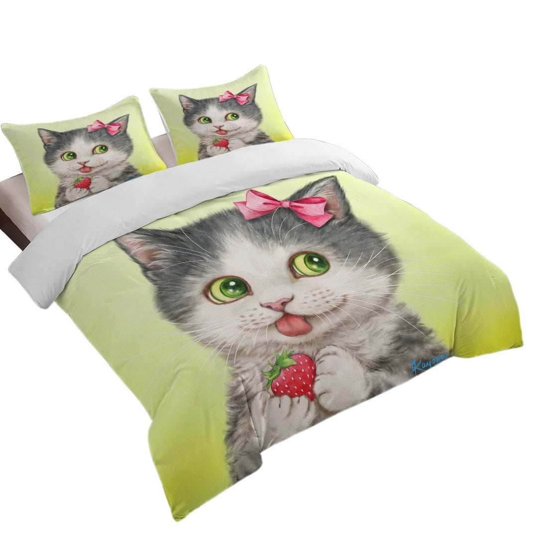 Cute Paintings Strawberry Love Girly Kitten Duvet Covers King