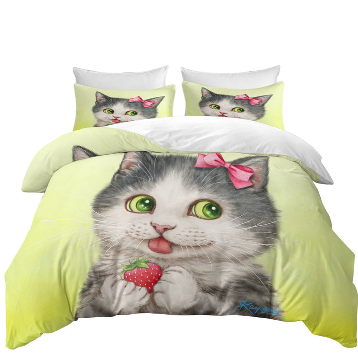 Cute Paintings Strawberry Love Girly Kitten Good Duvet Covers
