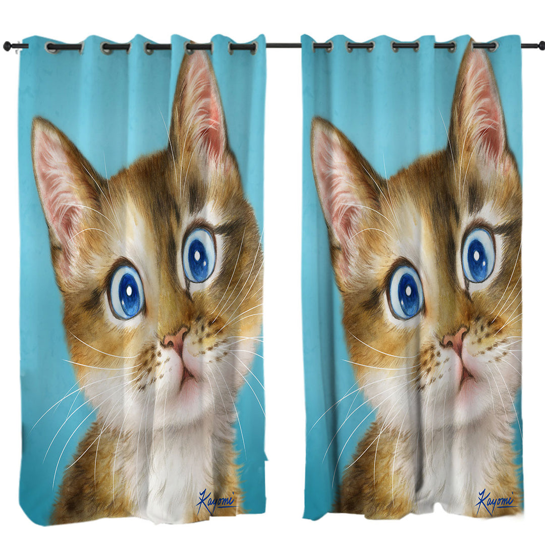Cute Paintings for Kids Blue Eye Kitty Cat Curtain