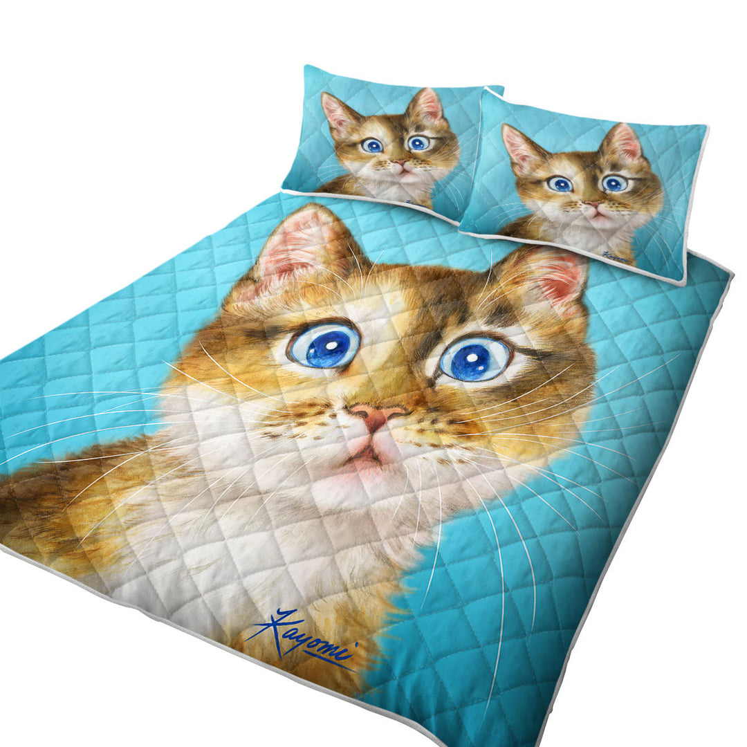 Cute Paintings for Kids Blue Eye Kitty Cat Quilts for Beds