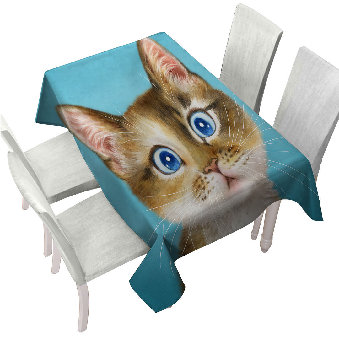 Cute Paintings for Kids Blue Eye Kitty Cat Table Cover