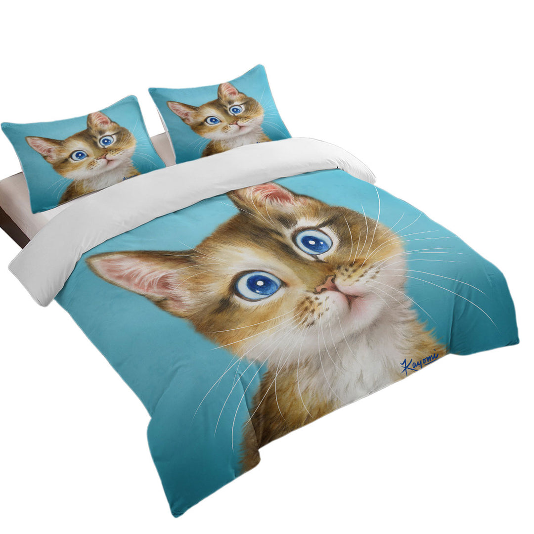 Cute Paintings for Kids Blue Eye Kitty Cat Twin Duvet Covers