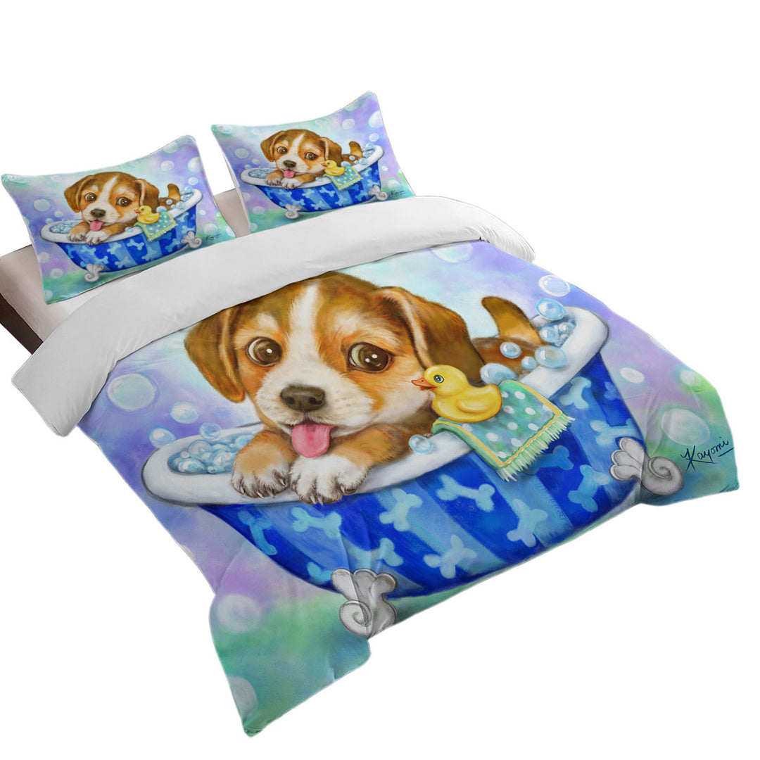 Cute Paintings for Kids Dog Puppy Bath Time Coverlet
