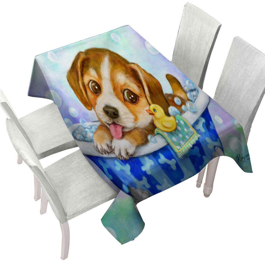 Cute Paintings for Kids Dog Puppy Bath Time Custom tablecloths