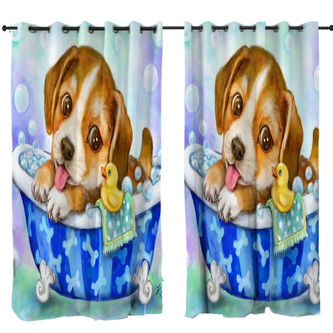 Cute Paintings for Kids Dog Puppy Bath Time Drapery