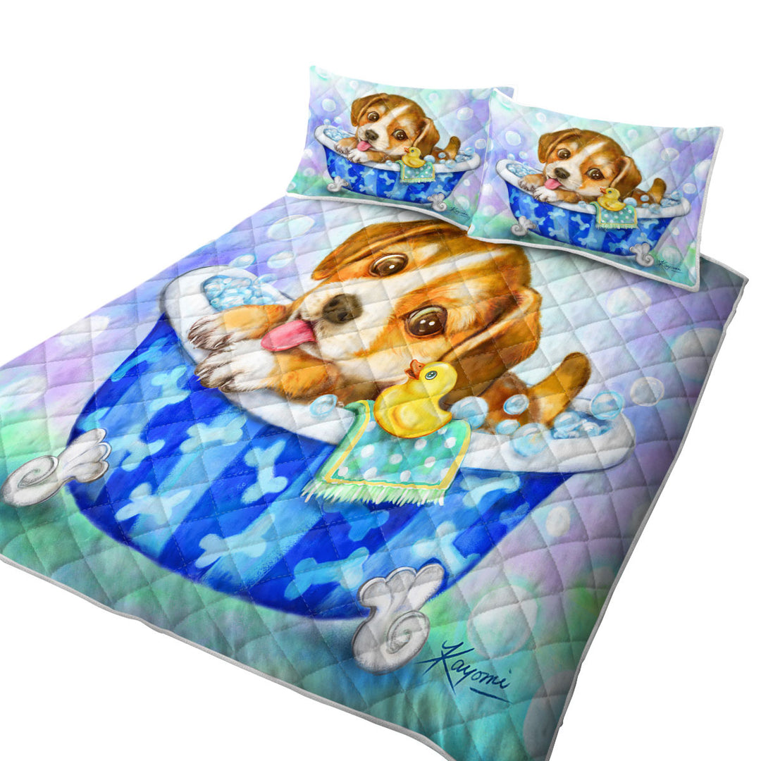 Cute Paintings for Kids Dog Puppy Bath Time King Size Quilt Sets