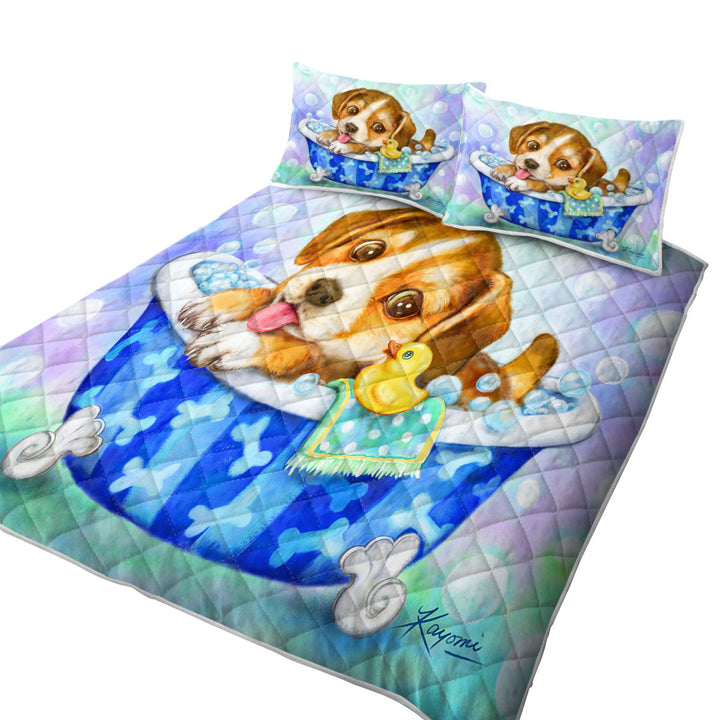 Cute Paintings for Kids Dog Puppy Bath Time King Size Quilt Sets