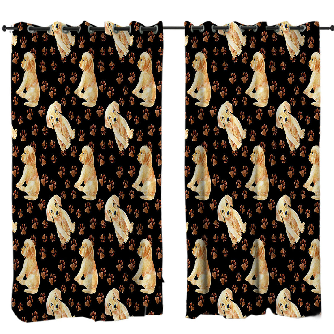 Cute Pattern of Dog Paw and Labrador Puppy Curtain