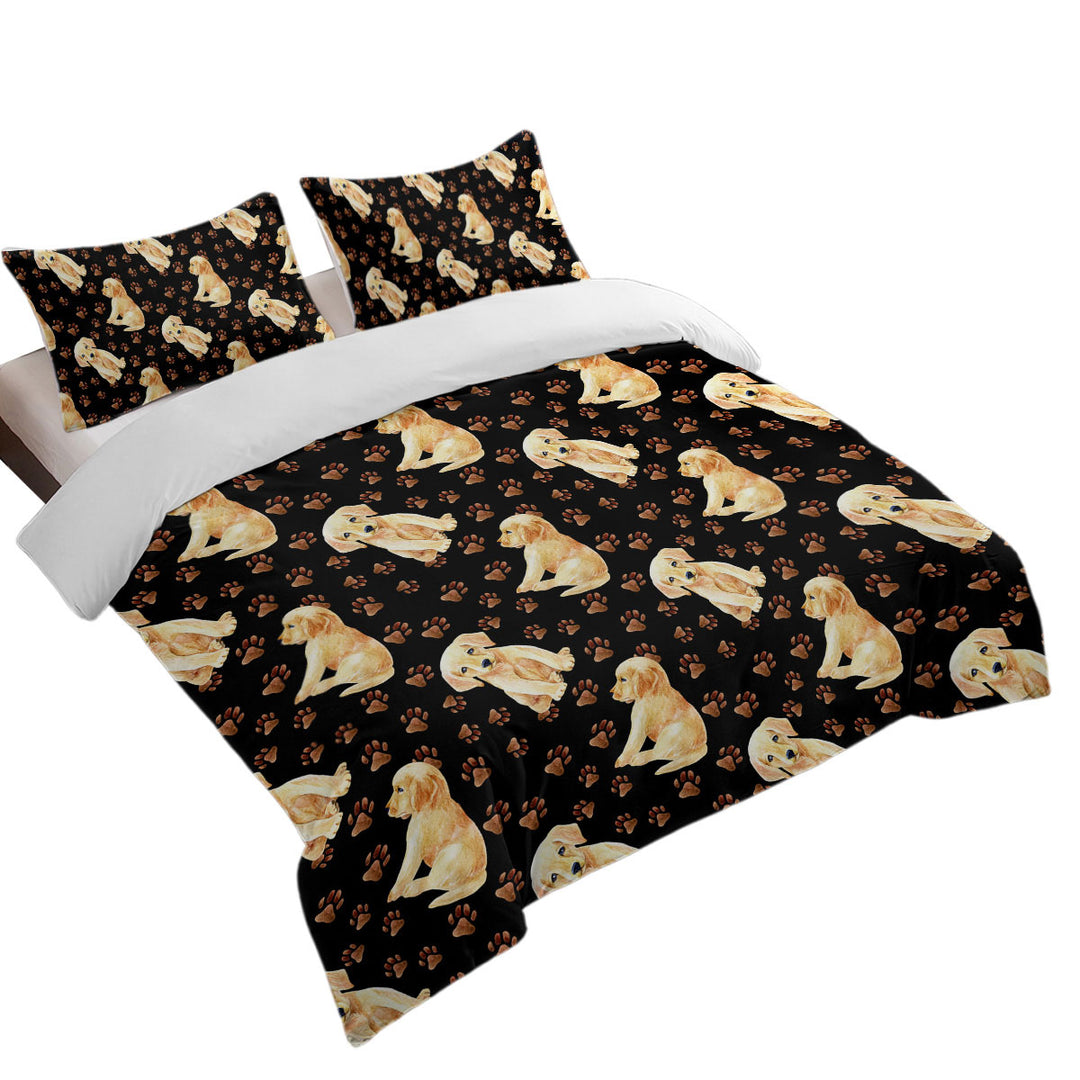Cute Pattern of Dog Paw and Labrador Puppy Duvet Cover set