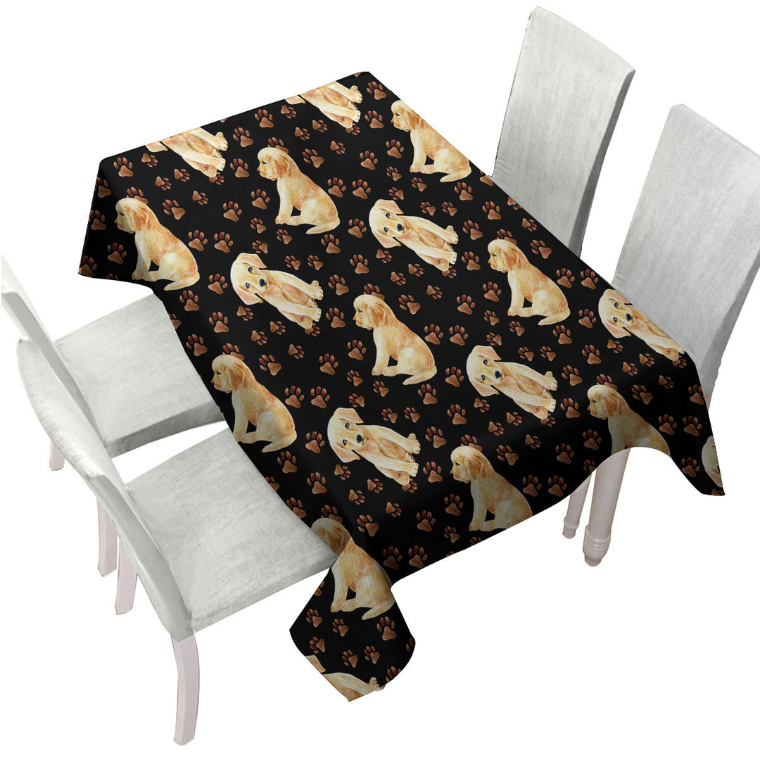 Cute Pattern of Dog Paw and Labrador Puppy Tablecloths