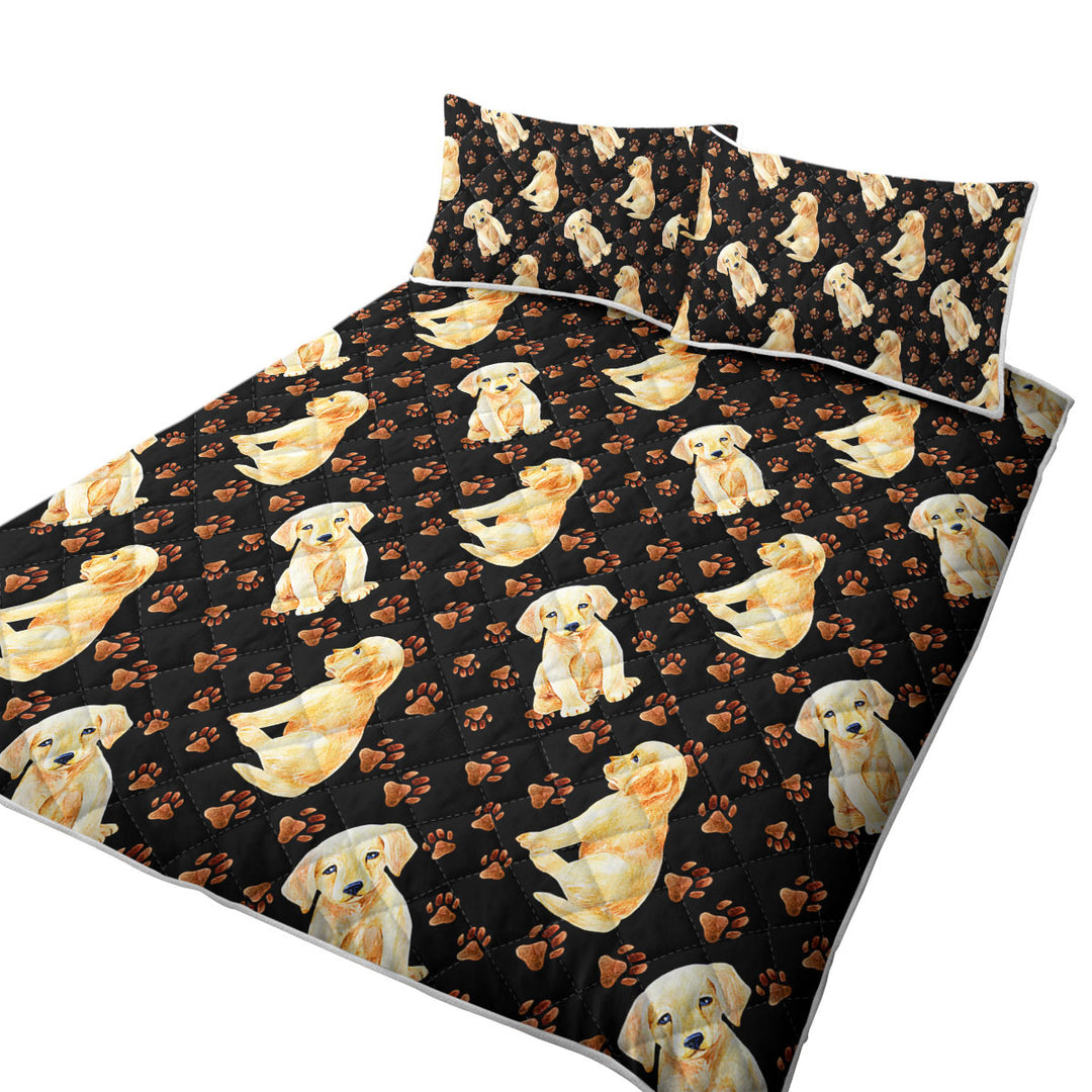 Cute Pattern of Dog Paw and Labrador Puppy Twin Quilt
