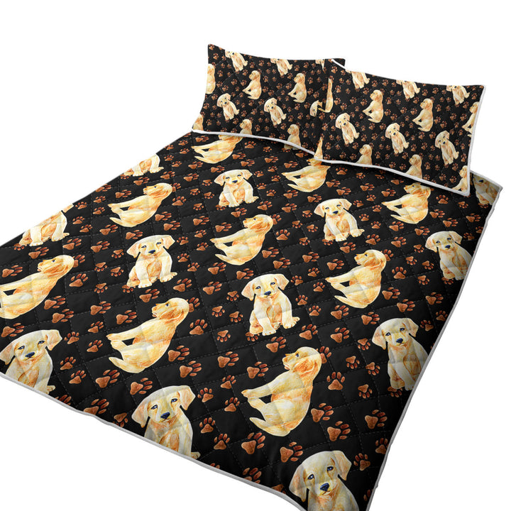 Cute Pattern of Dog Paw and Labrador Puppy Twin Quilt