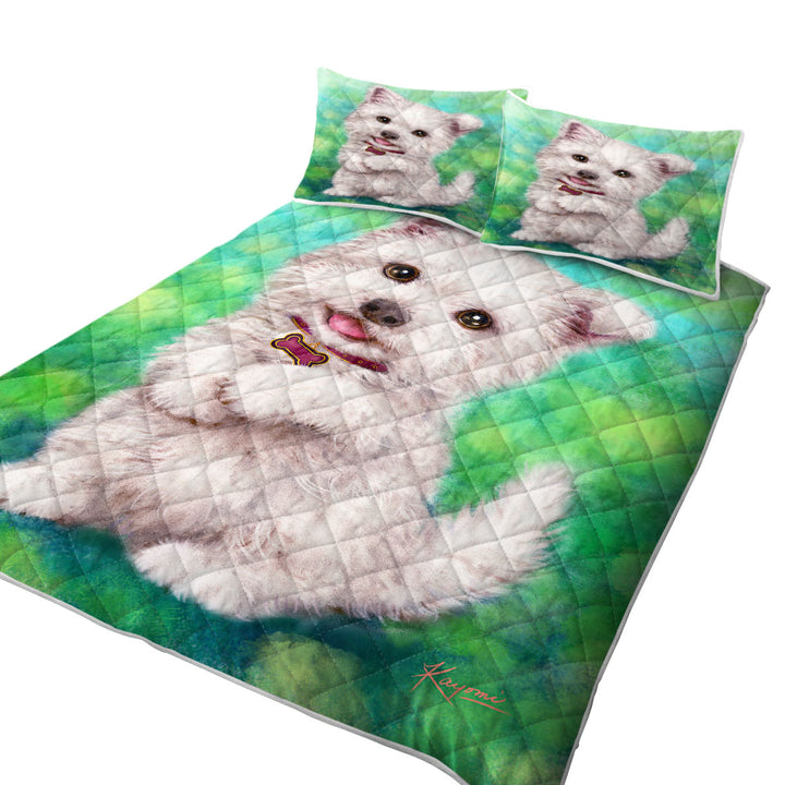 Cute Pet Drawing Westie Terrier Dog Puppy Quilts