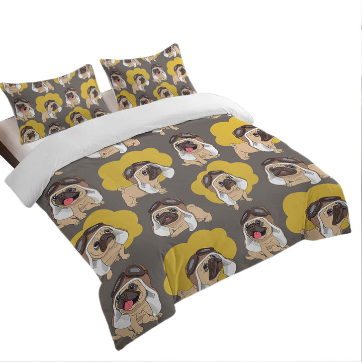 Cute Pilot Pug California King Duvet Cover
