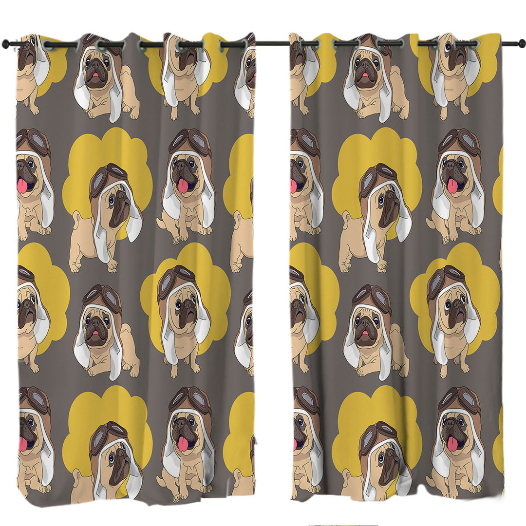 Cute Pilot Pug Curtains