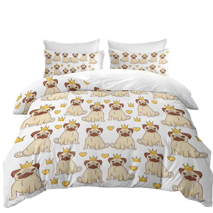 Cute Pug Dog King and Heart Pattern Coverlet