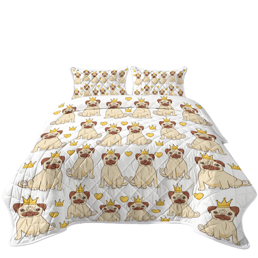 Cute Pug Dog King and Heart Pattern Coverlets