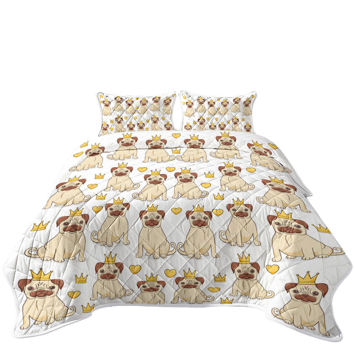 Cute Pug Dog King and Heart Pattern Coverlets