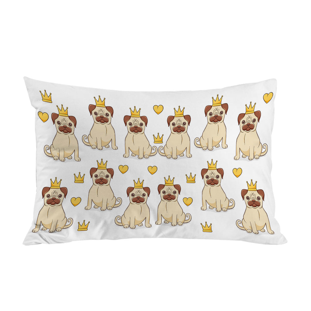 Cute Pug Dog King and Heart Pattern Pillowcase