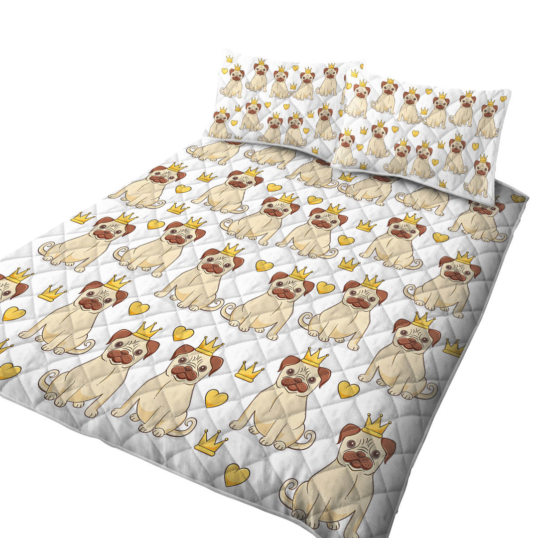 Cute Pug Dog King and Heart Pattern Quilts for Beds