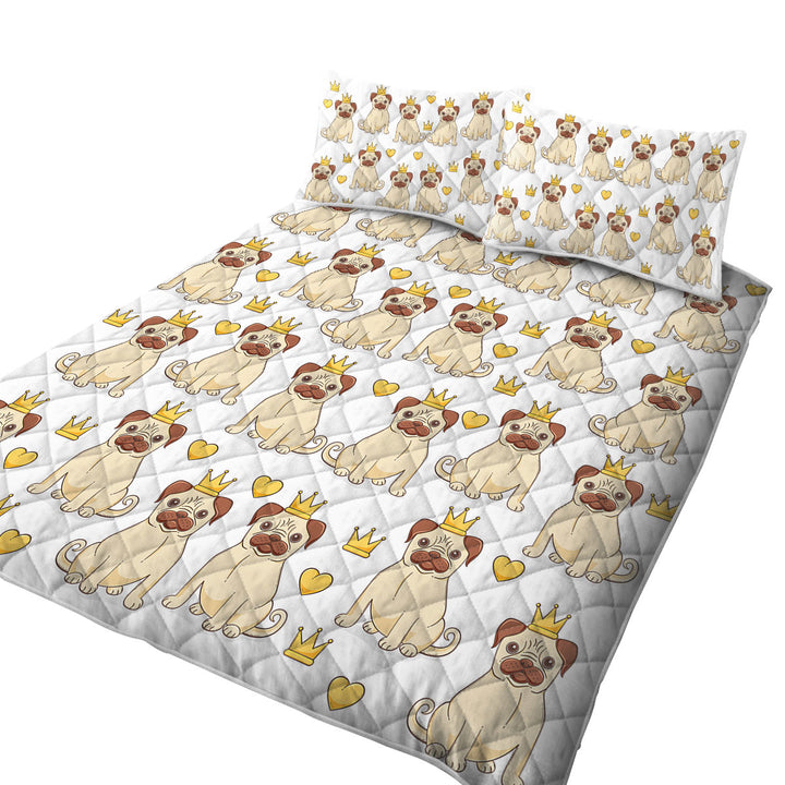 Cute Pug Dog King and Heart Pattern Quilts for Beds
