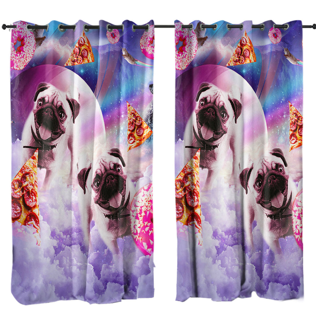 Cute Pugs Dogs in the Pizza Donut Space Drapes