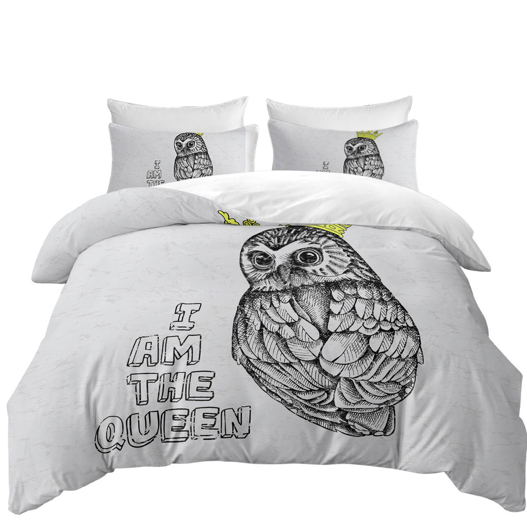 Cute Queen Owl Drawing Duvet Covers