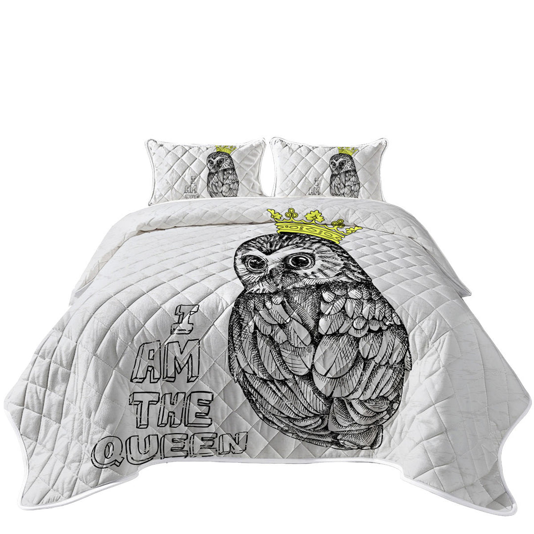 Cute Queen Owl Drawing Summer Quilt