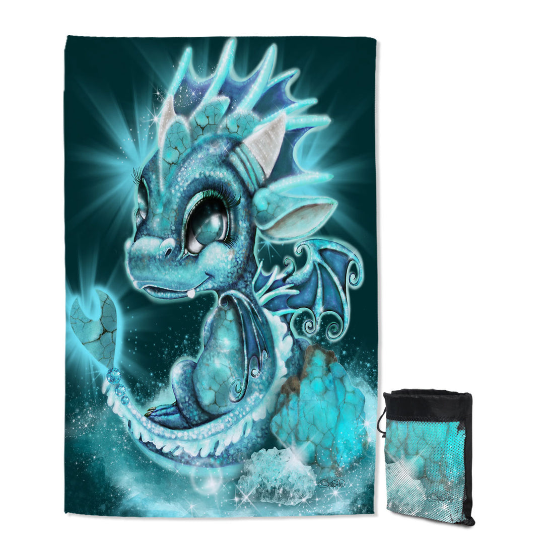 Cute Quick Dry Beach Towel as Gift December Turquoise Birthstone Lil Dragon