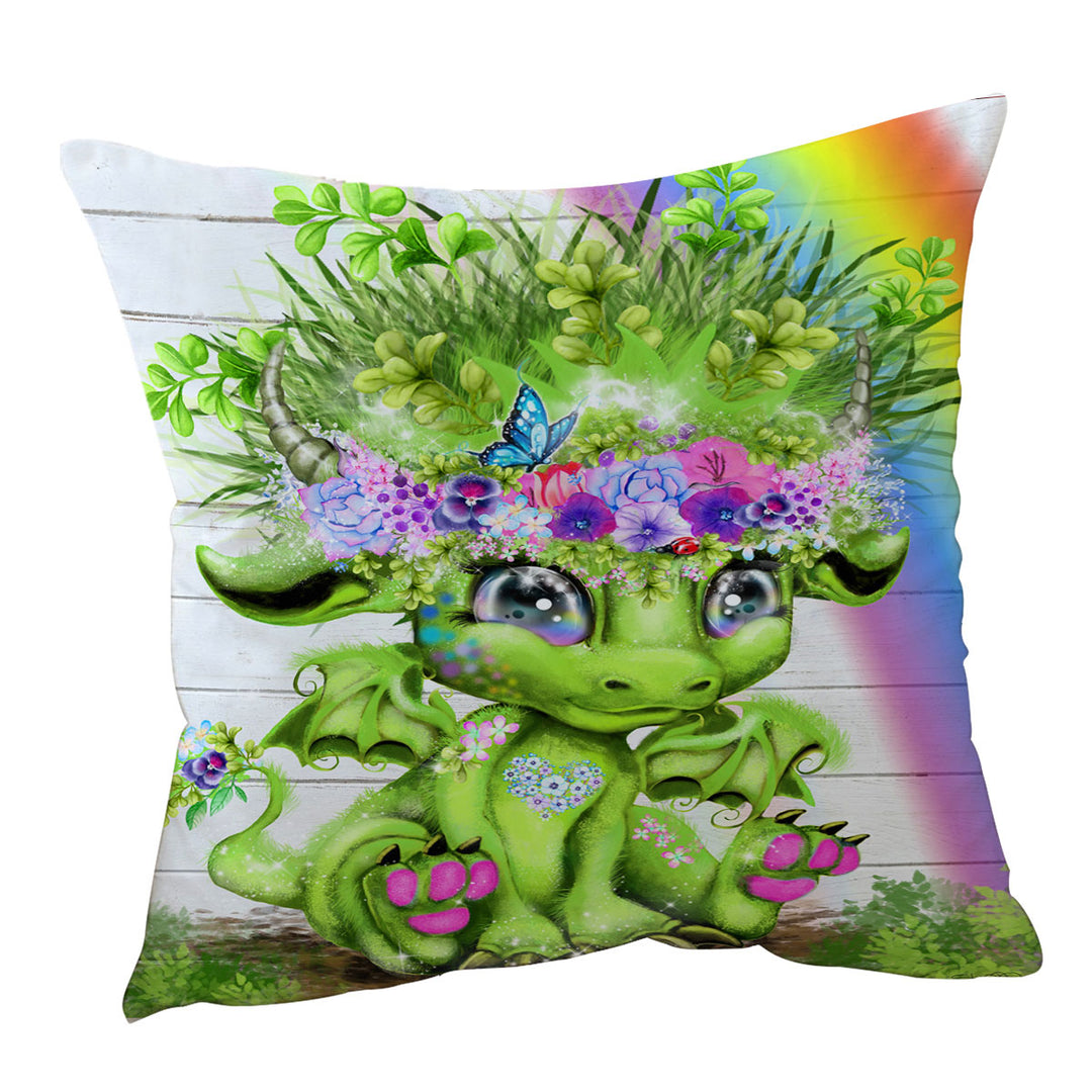 Cute Rainbow Summer Lil Dragon Throw Pillow