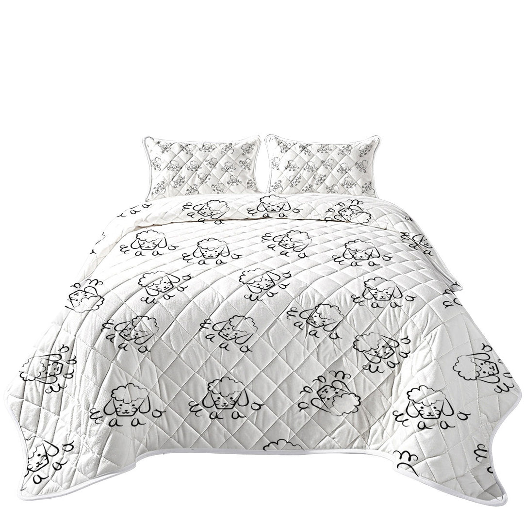 Cute Sheep Face Drawing Pattern King Size Quilt