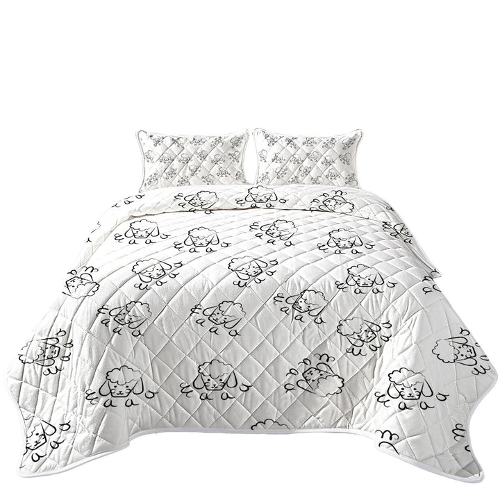 Cute Sheep Face Drawing Pattern King Size Quilt