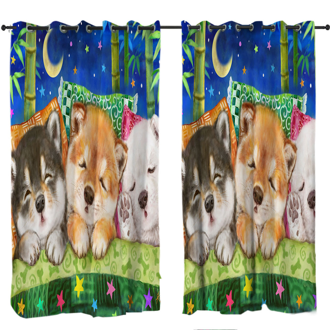 Cute Shiba Inu Dog Puppies Sleeping Curtains for Bedroom