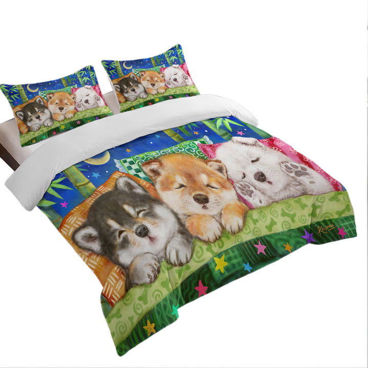 Cute Shiba Inu Dog Puppies Sleeping King Duvet Cover set