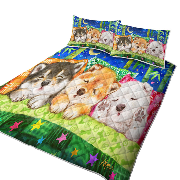Cute Shiba Inu Dog Puppies Sleeping King Quilt