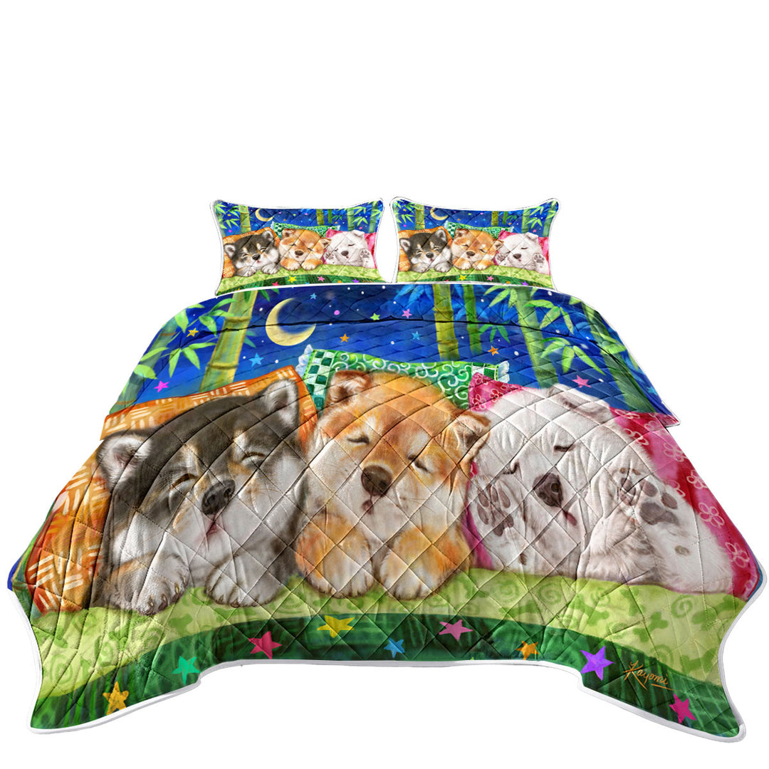 Cute Shiba Inu Dog Puppies Sleeping King Size Bedspreads