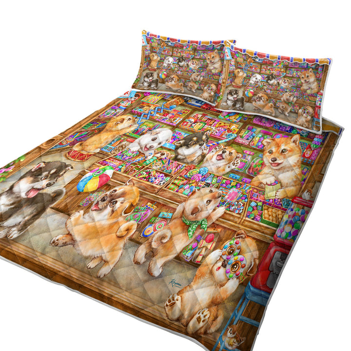 Cute Shiba Inu Dog Puppies in Candy Store Quilts for sale