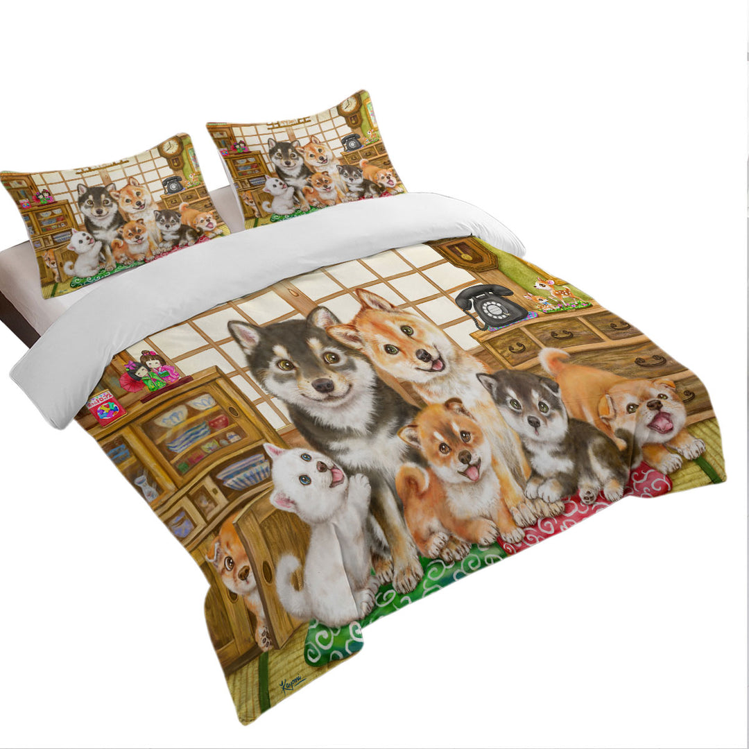 Cute Shiba Inu Dogs and Puppies Family Duvet Covers