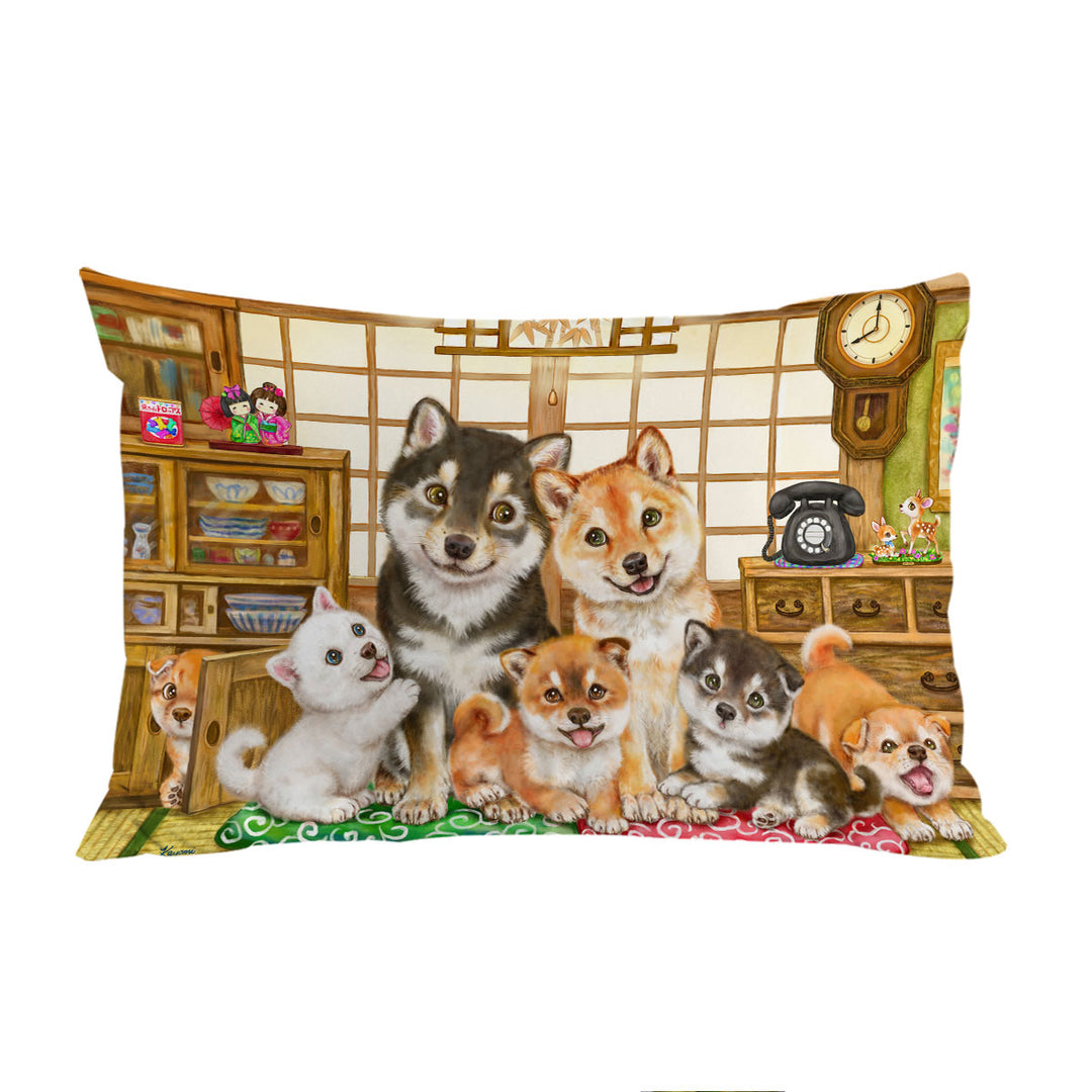 Cute Shiba Inu Dogs and Puppies Family King Pillow Cases