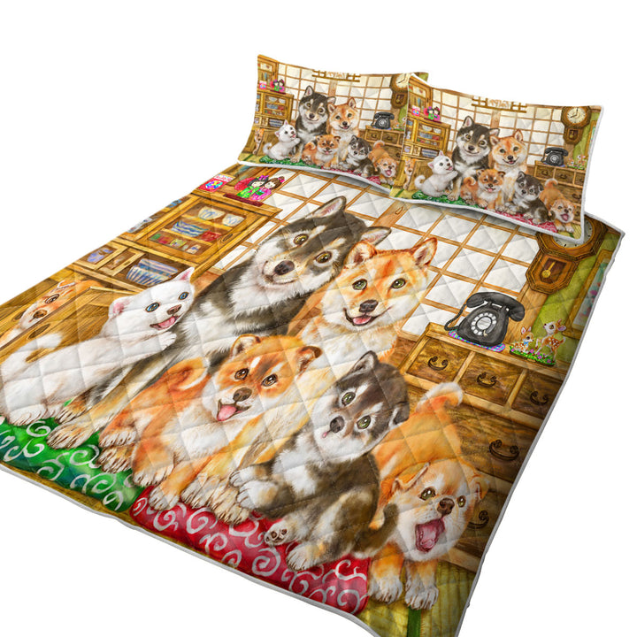 Cute Shiba Inu Dogs and Puppies Family Summer Quilt